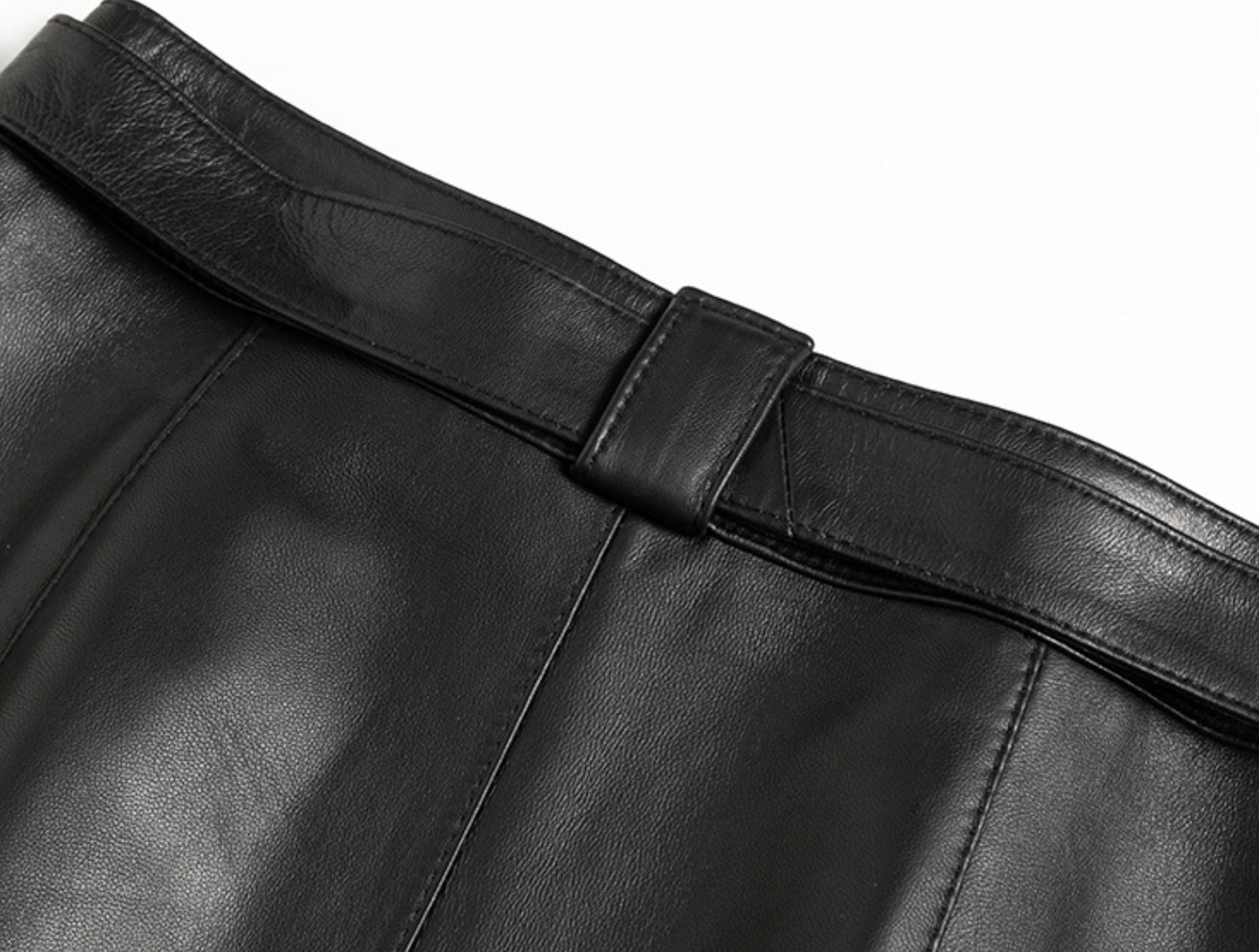 High Waist Sheepskin Leather Midi Skirt Structured