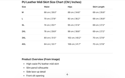 Black PU Leather Midi Skirt With Front Slit High Waist