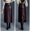 Long Leather Skirt Slim Fit PU Leather Midi Skirt