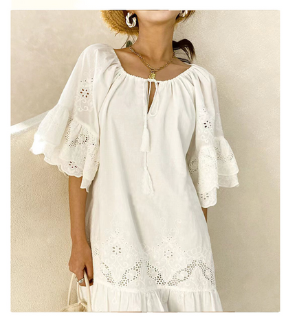 Summer Dresses For Women White Lace Cotton Dress