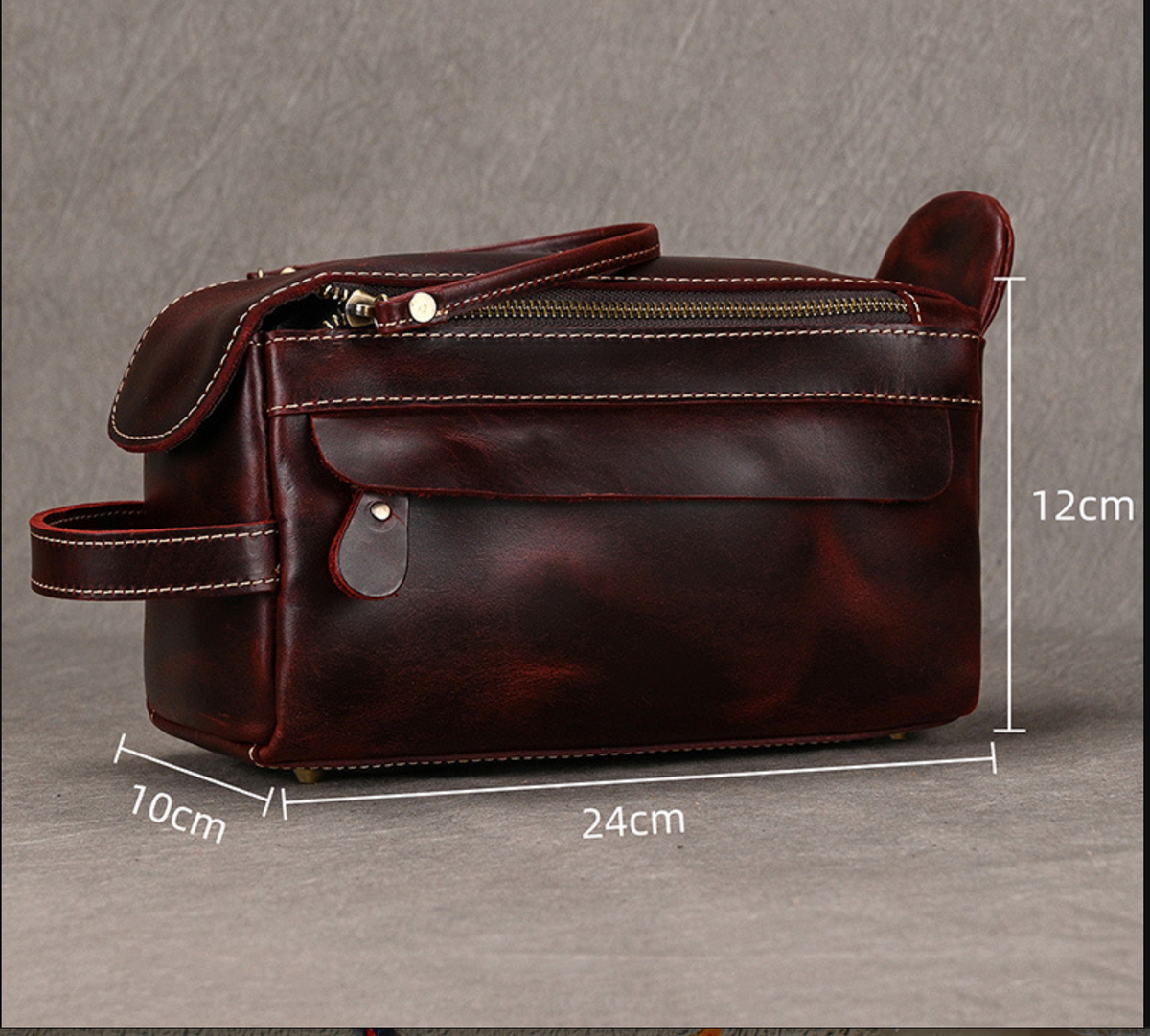 Men's Leather Wash Bag in Dark Brown Top-Grain Cowhide