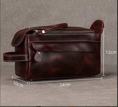 Men's Leather Wash Bag in Dark Brown Top-Grain Cowhide