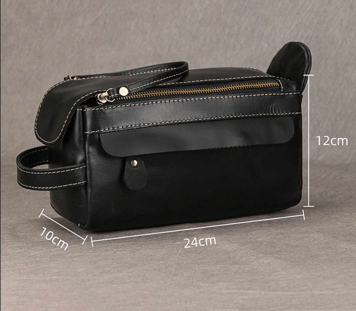 Leather Dopp Kit for Men in Black Top-Grain Cowhide