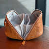 Leather Cosmetic Bag in Tan Top-Grain Cowhide for Travel