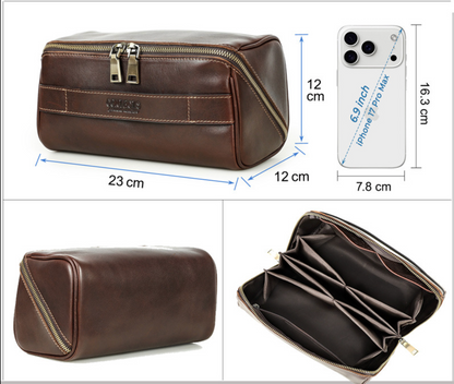 Full Grain Leather Dopp Kit for Men with Compartments