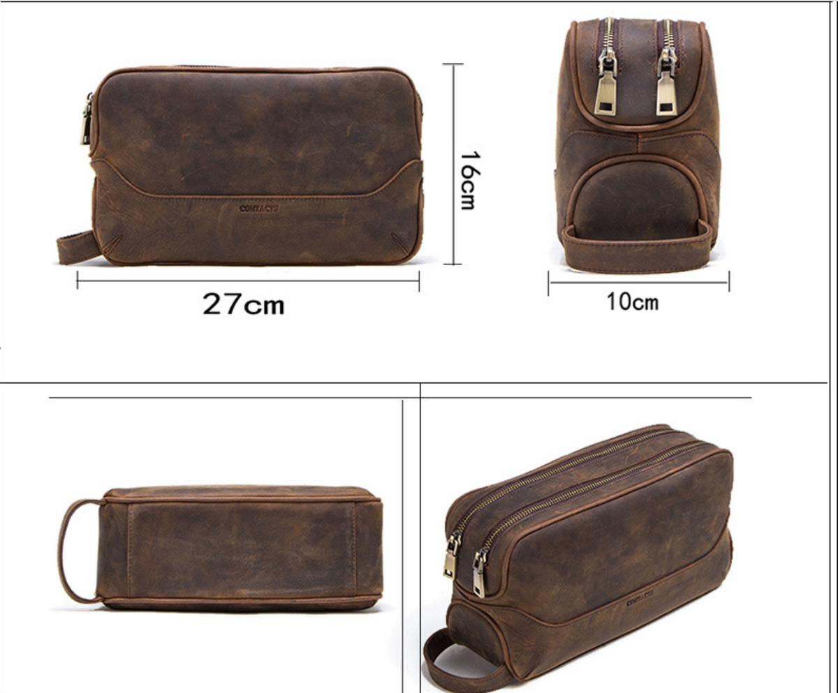 Leather Toiletry Bag for Men with Dual Compartments