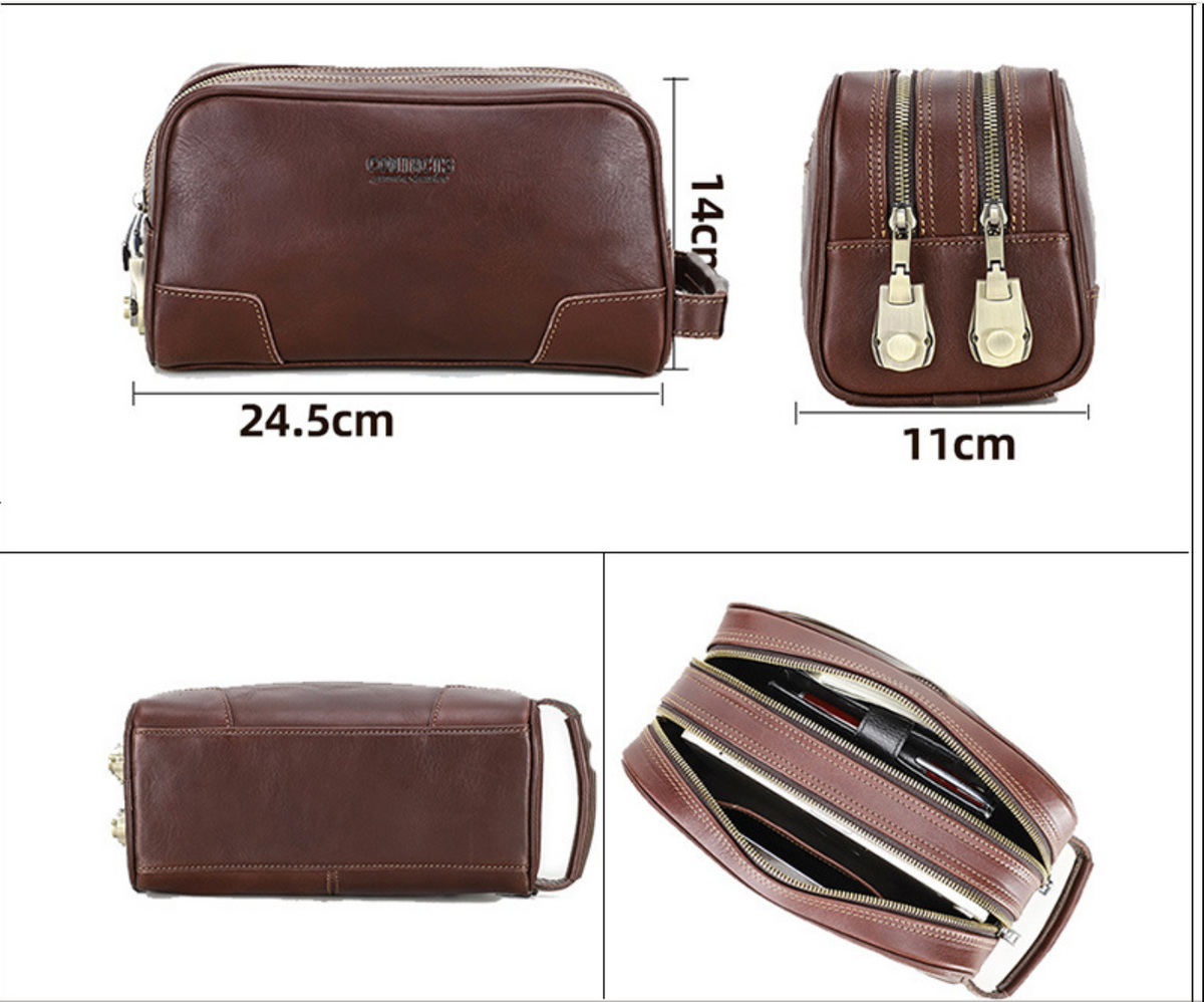 Leather Dopp Kit Bag for Men with Combination Lock