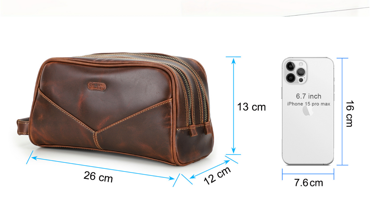 Men's Leather Travel Toiletry Bag with Dual Compartments