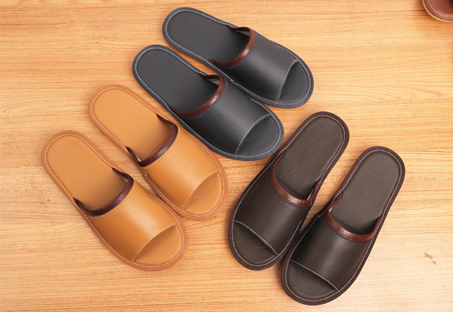 Open Toe Slippers for Women in Genuine Cowhide Leather