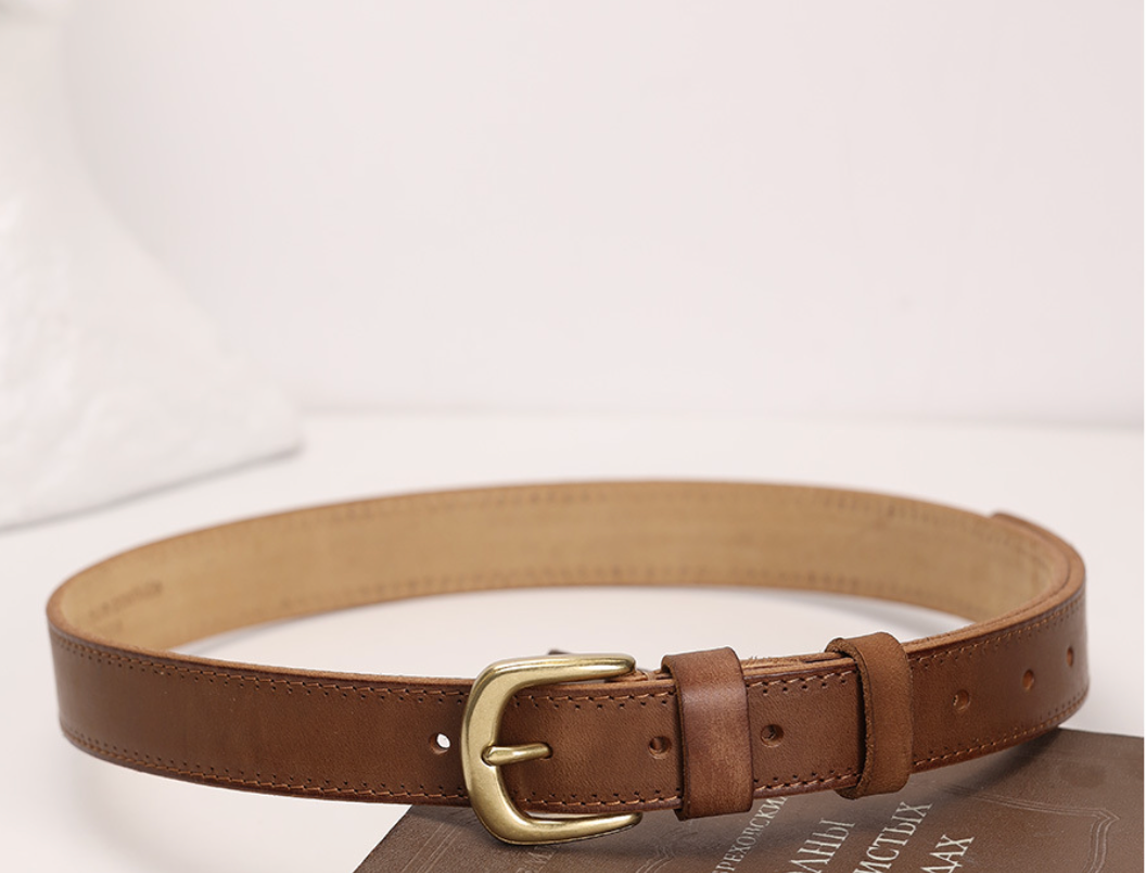 Women’s Brown Leather Belt in Top-Grain Cowhide with Pin Buckle
