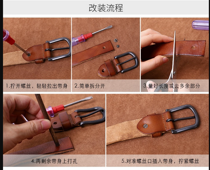 Women’s Leather Jeans Belt with Removable Pin Buckle