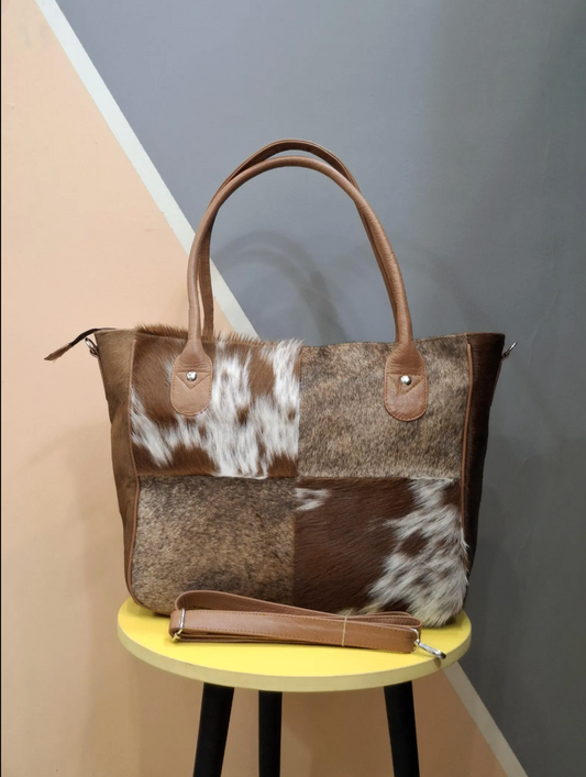 Real Cowhide patchwork tote bag purse