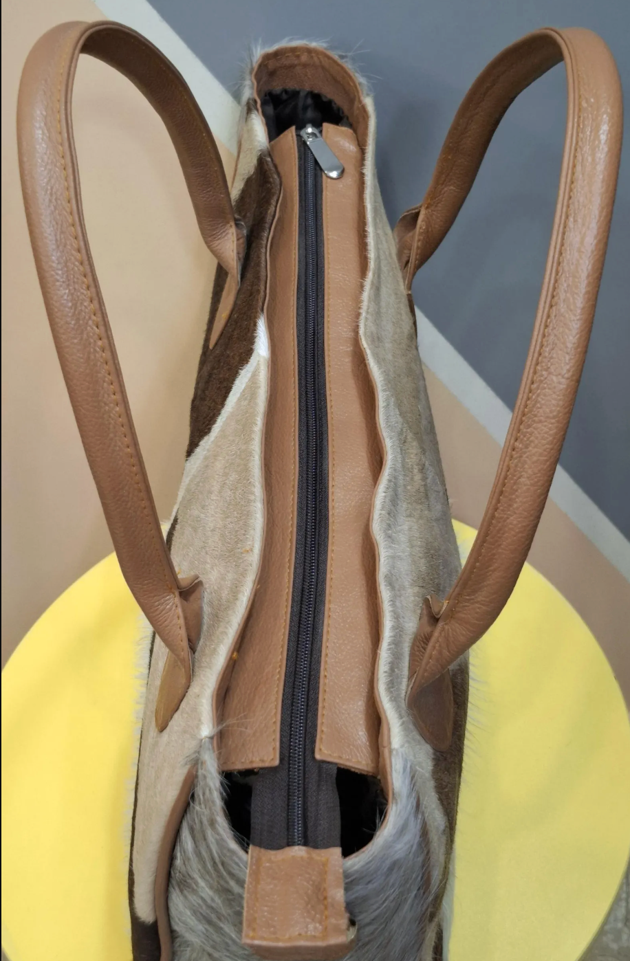 Real Cowhide patchwork tote bag purse