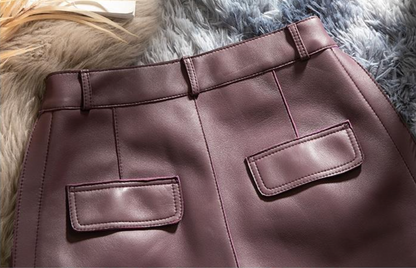 High waist burgundy sheepskin leather shorts