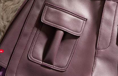 High waist burgundy sheepskin leather shorts