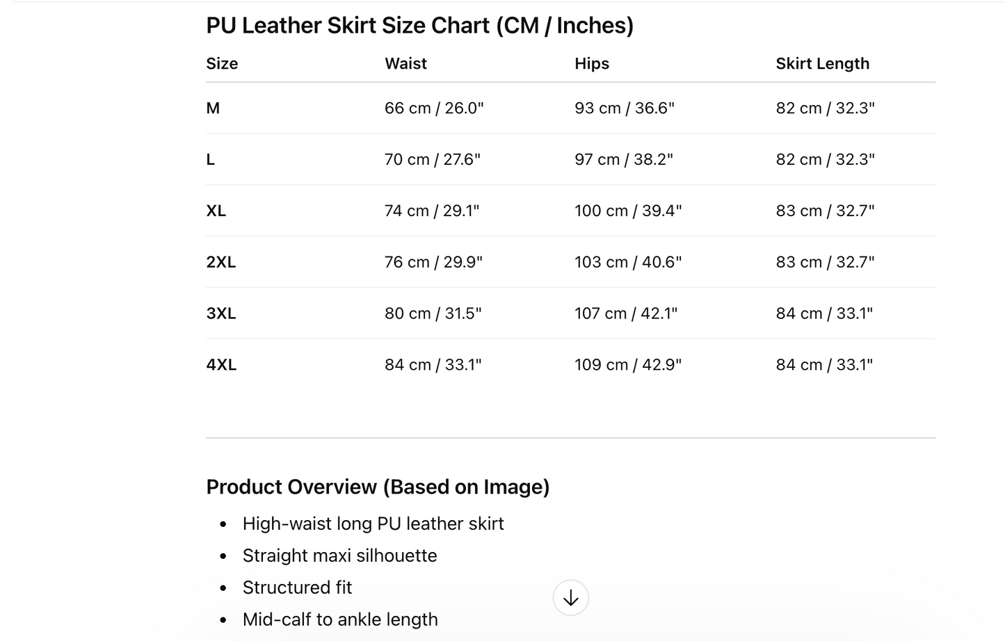 Long Leather Skirt Slim Fit PU Leather Midi Skirt