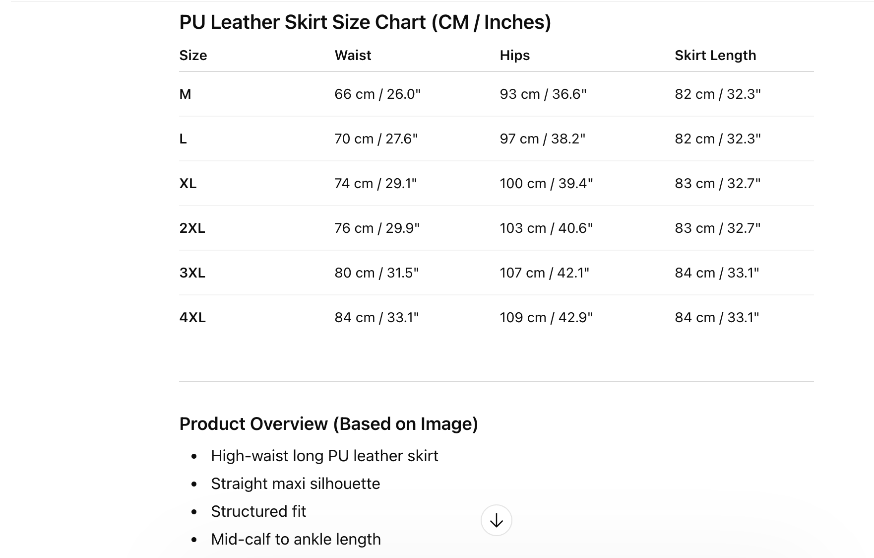 Long Leather Skirt Slim Fit PU Leather Midi Skirt