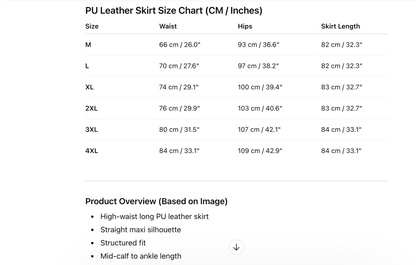 Long Leather Skirt Slim Fit PU Leather Midi Skirt