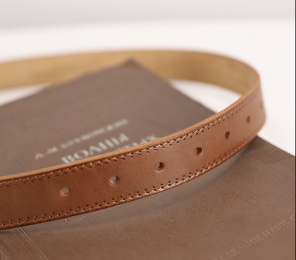 Women’s Brown Leather Belt in Top-Grain Cowhide with Pin Buckle