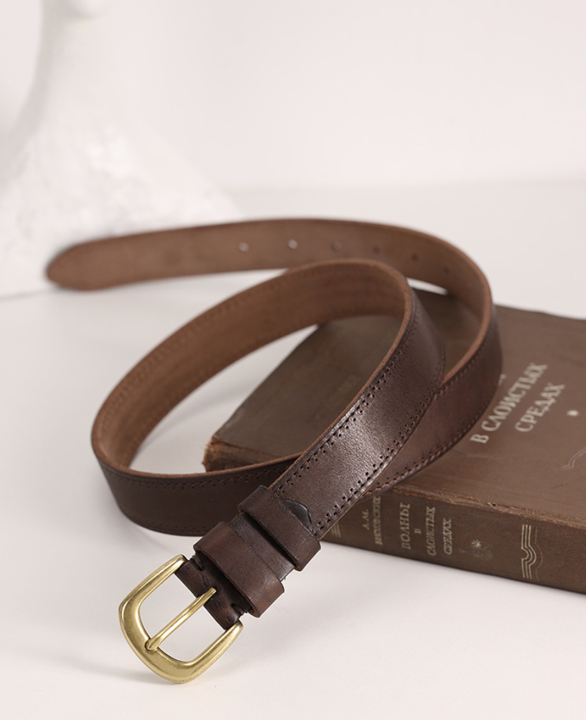 Women’s Brown Leather Belt in Top-Grain Cowhide with Pin Buckle