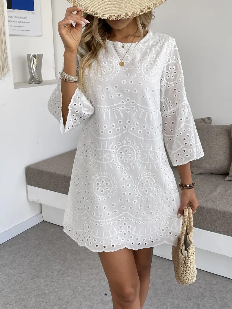 Summer Dresses For Women White Eyelet Mini Dress