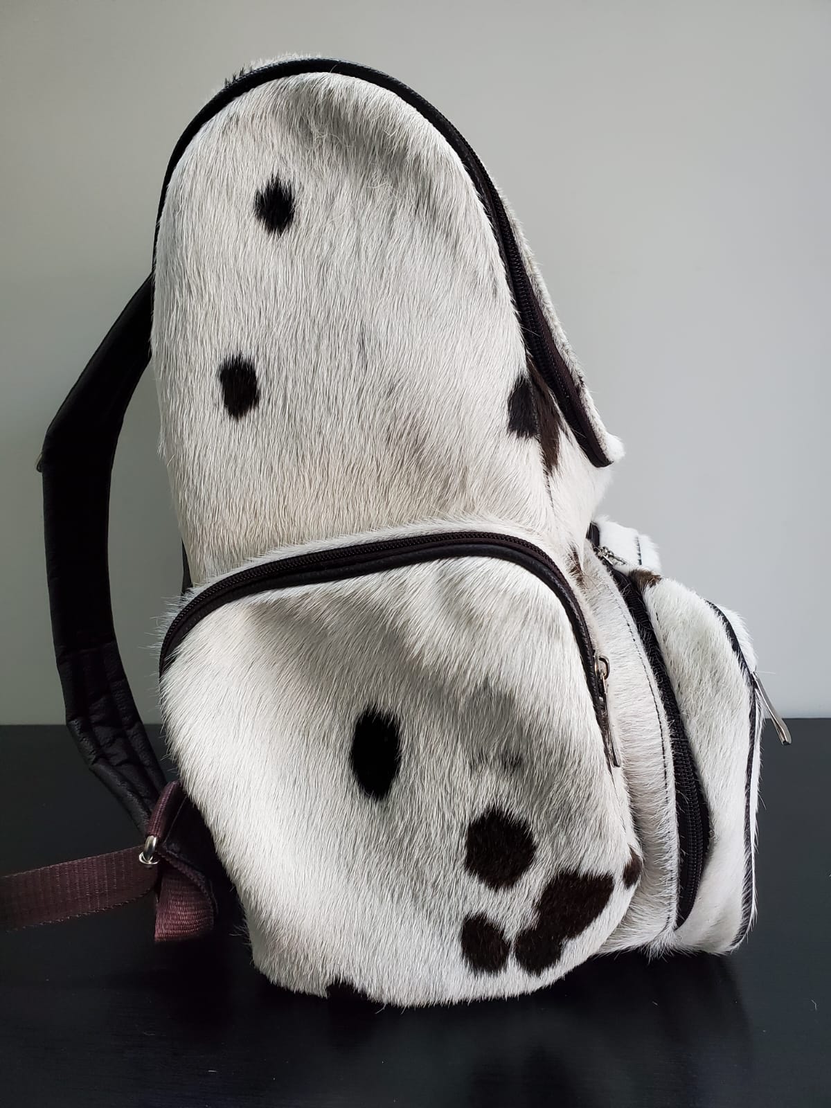 Black White Spotted Cowhide Backpack