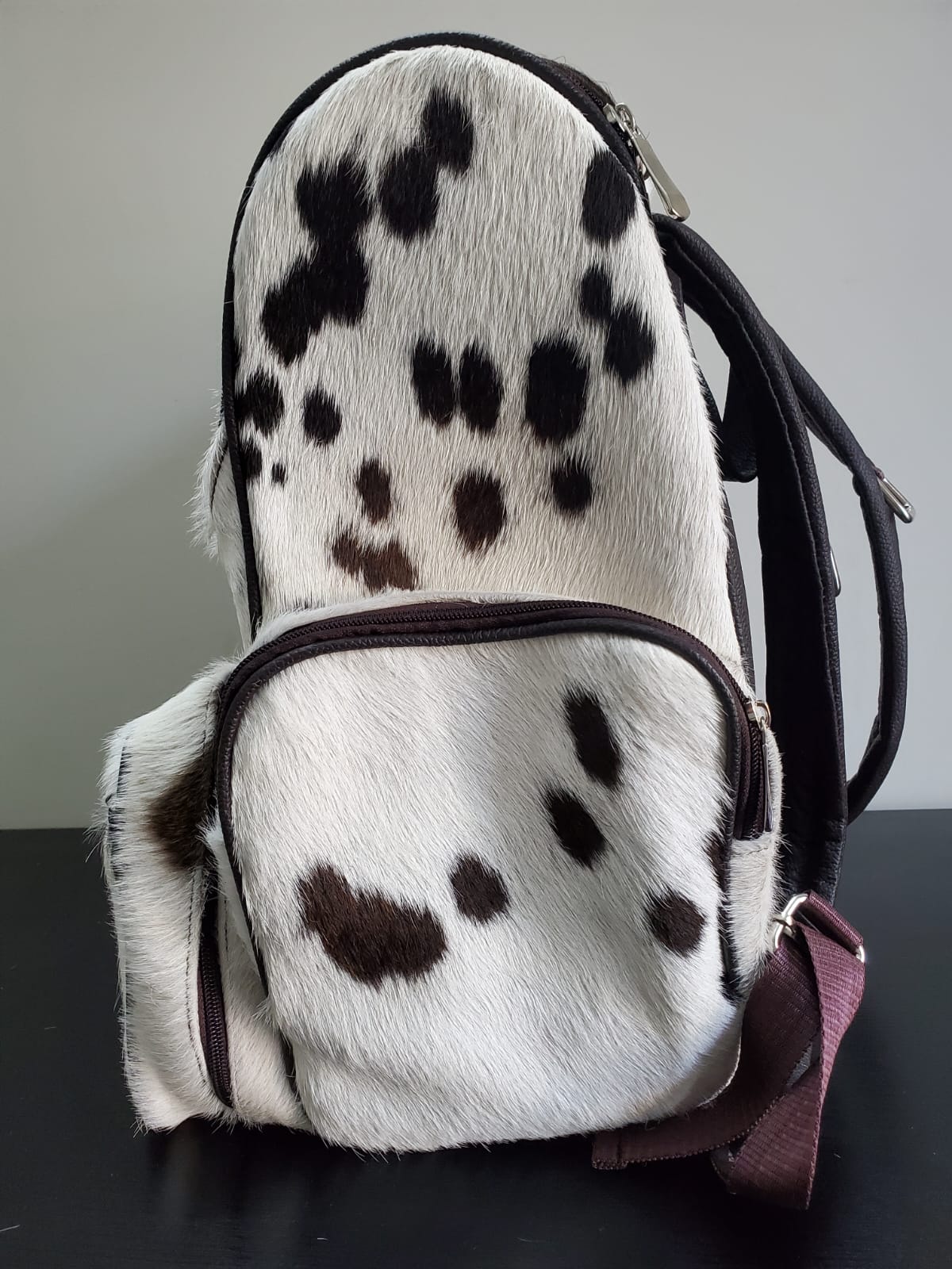 Black White Spotted Cowhide Backpack