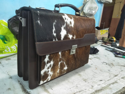Black White Cowhide Briefcase Bag