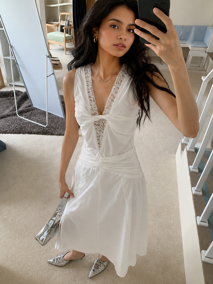 Summer Dresses For Women White Lace V Neck Dress