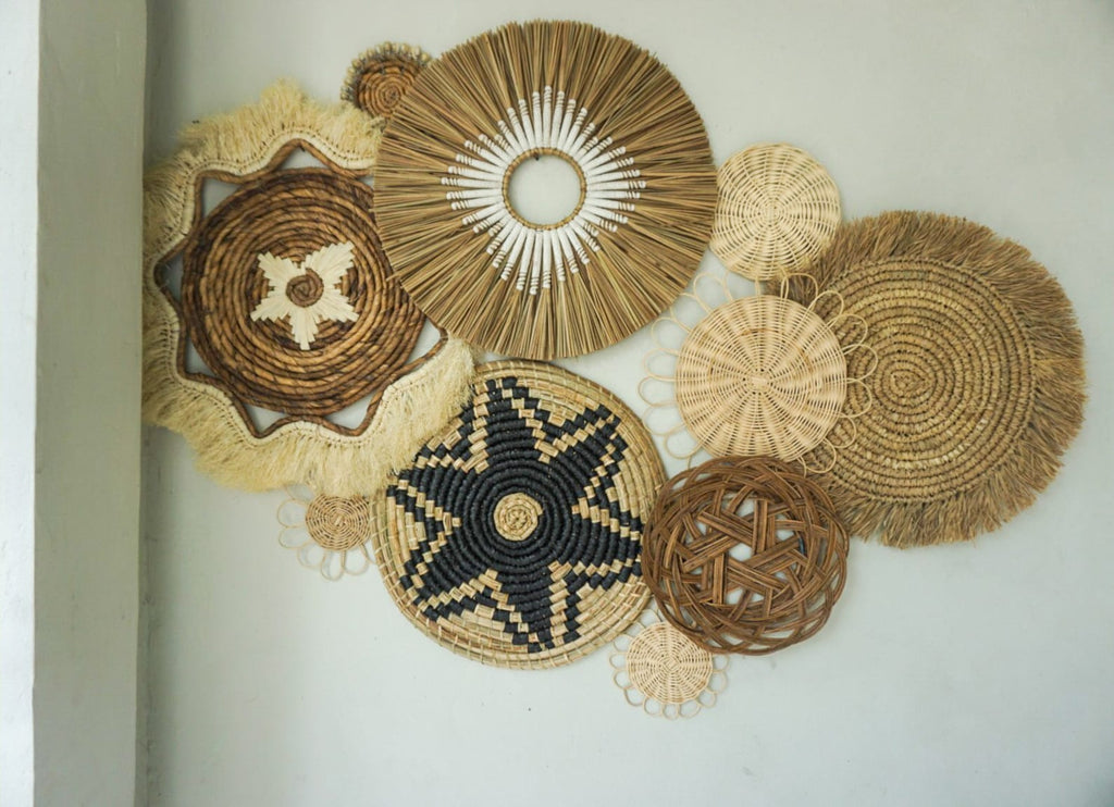 Set Of Round Seagrass Rattan Wall Decor