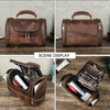 Men's Leather Bathroom Bag with Multi-Zip Travel Storage
