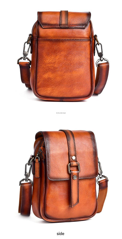 Retro top grain leather crossbody sling bag for daily carry