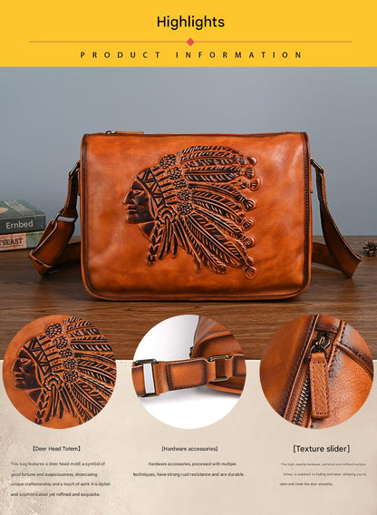 Crazy horse mens leather crossbody sling bag