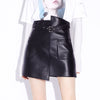 Black High Waist Mini Leather Skirt With Belt Pockets