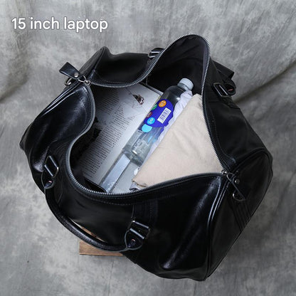 Men’s leather travel overnight duffel bag