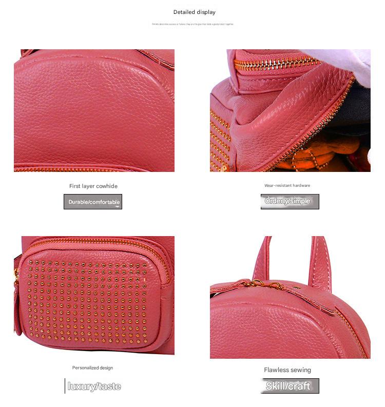 Pink studded top-grain leather mini backpack