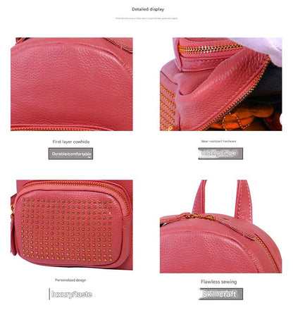 Pink studded top-grain leather mini backpack