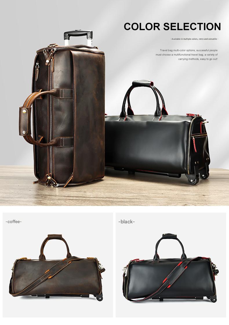 Leather trolley duffle bag for men travel