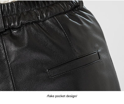 Women's black harem leather trousers