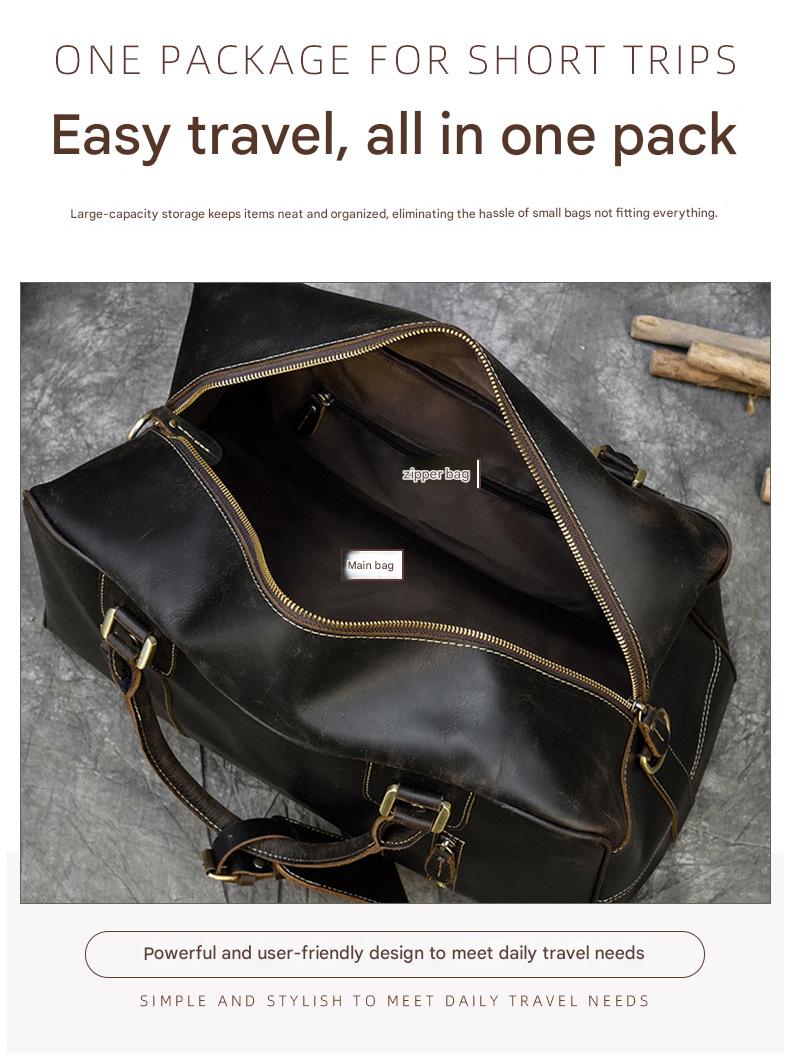 Crazy horse leather men travel duffle bag