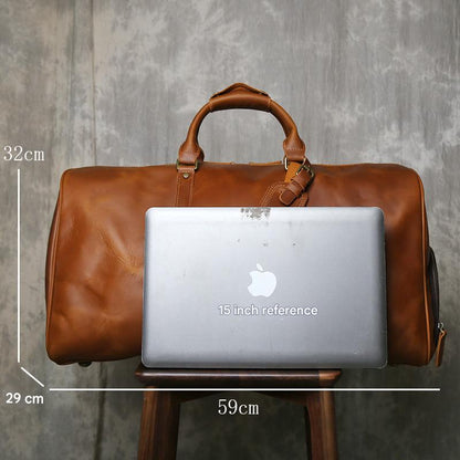Large leather duffle bag with shoe section
