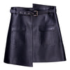 Black High Waist Mini Leather Skirt With Belt Pockets