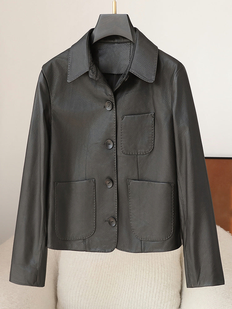 Leather jacket women black lambskin coat