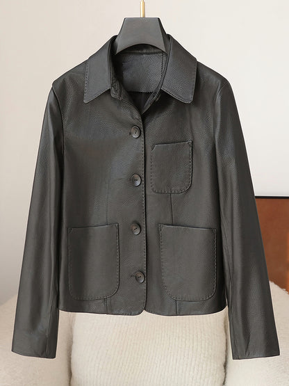 Leather jacket women black lambskin coat