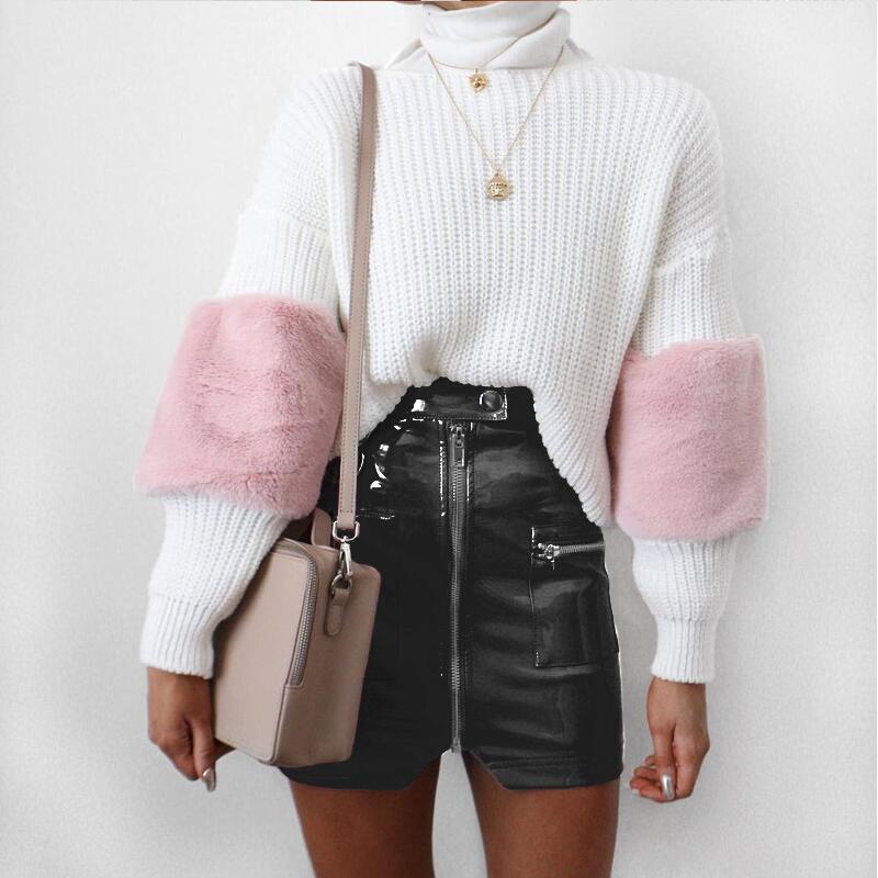 Glossy pink faux leather zipper pocket mini skirt