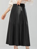 High Rise Black Genuine Leather Midi Skirt