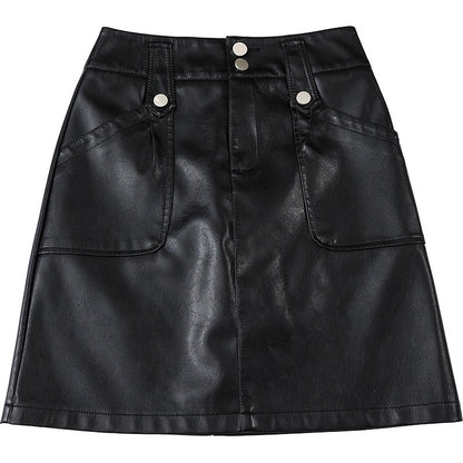 Women High Waist Faux Leather Mini Skirt With Pockets