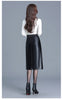 Black PU Leather Midi Skirt With Front Slit High Waist