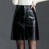 Black mini faux leather skirt high waist a line pocket design