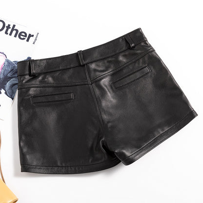 Women High Rise Leather Shorts Slimming Straight Leg Fit